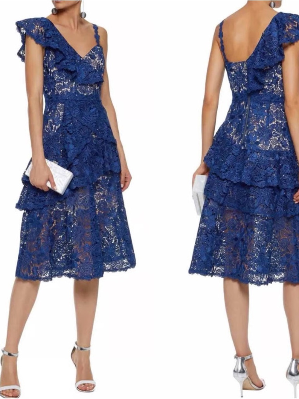 Alice + Olivia Florrie Ruffle Lace Midi Dress